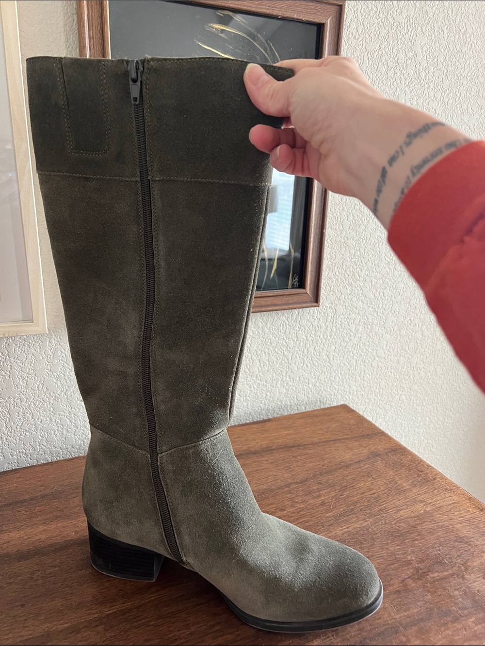 Naturalizer Olive Suede Knee Boot with Tassel - Picture 8 of 10